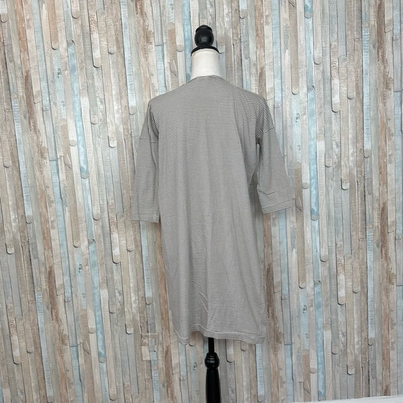 Samuji S Gray Stripe Knit Drop Shoulder 3/4 Sleeve Tunic Mini T Shirt Dress $205 - Picture 5 of 8
